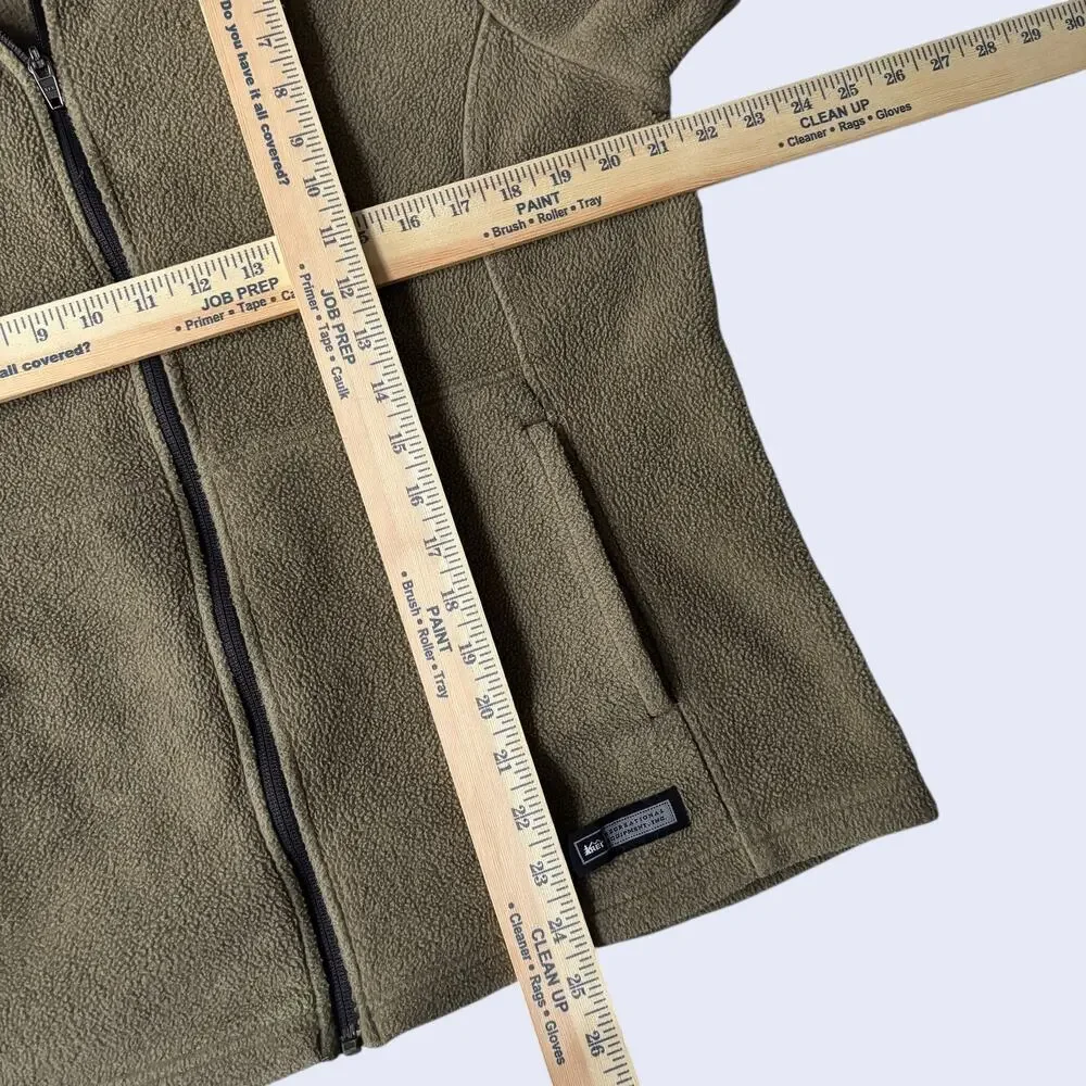 REI Medium Outdoorsy Fleece Jacket Olive Tan Full Zip 90s Gorpcore